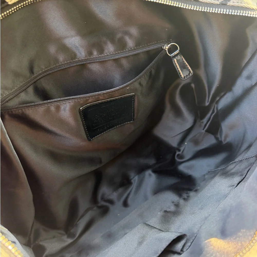Coach Black and Cream Signature Satchel with Leather Trim